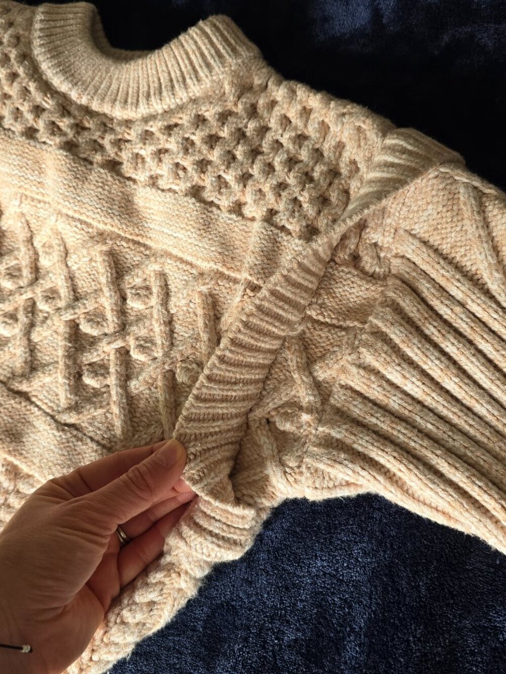 MINKPINK Lesley Cable Knit Tunic Sweater Mini Dress Tan Medium Boho - Picture 9 of 11